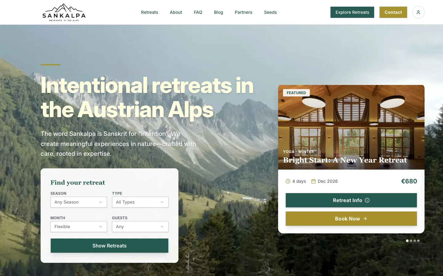 Sankalpa Retreats homepage