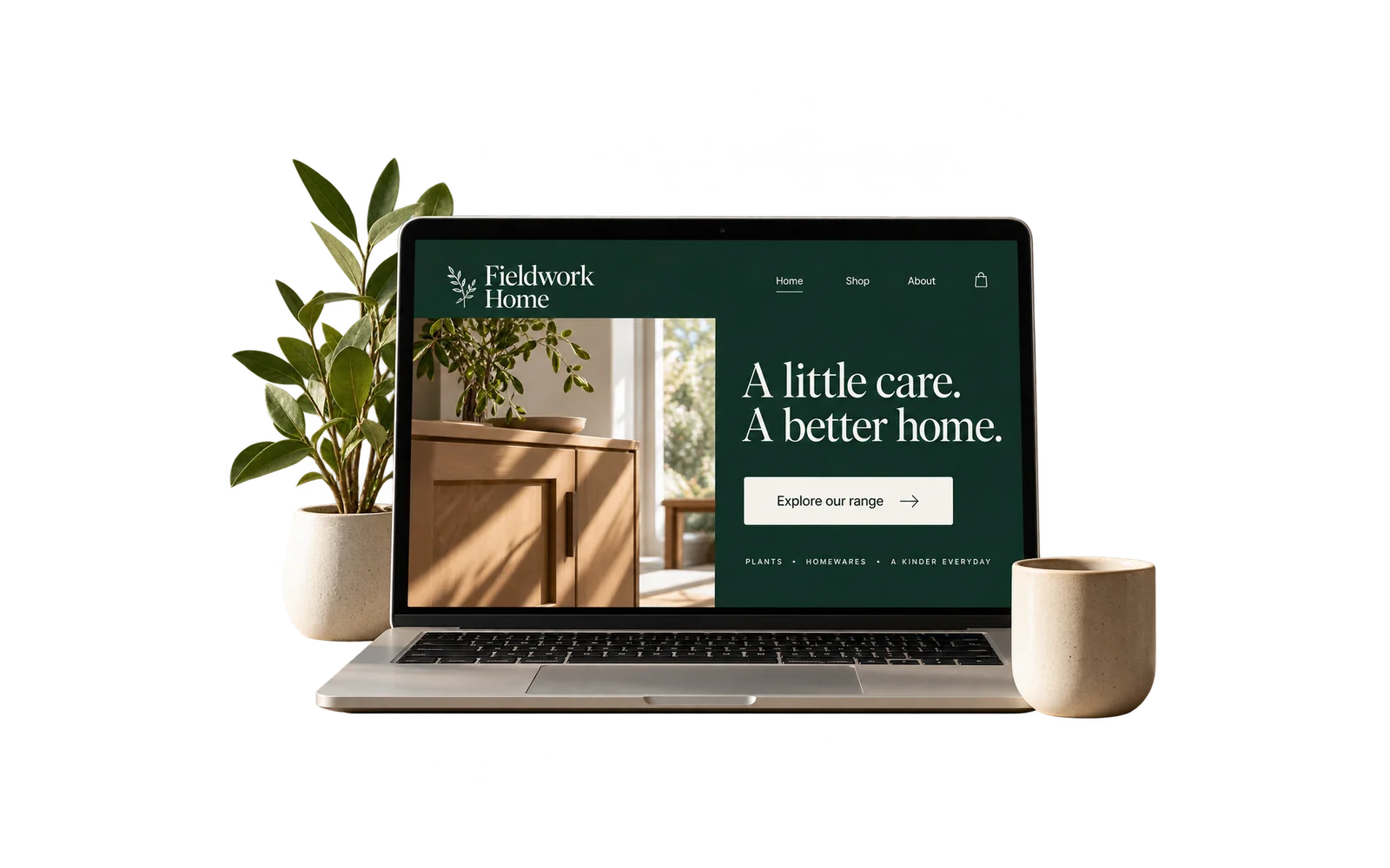 Illustrative home-services website displayed on a laptop.