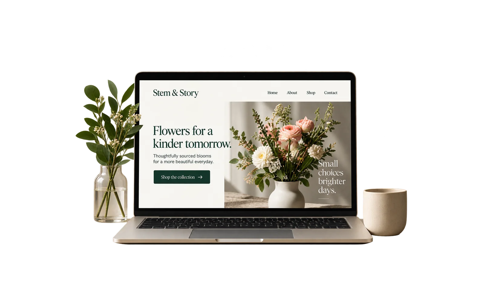 Illustrative florist website displayed on a laptop.